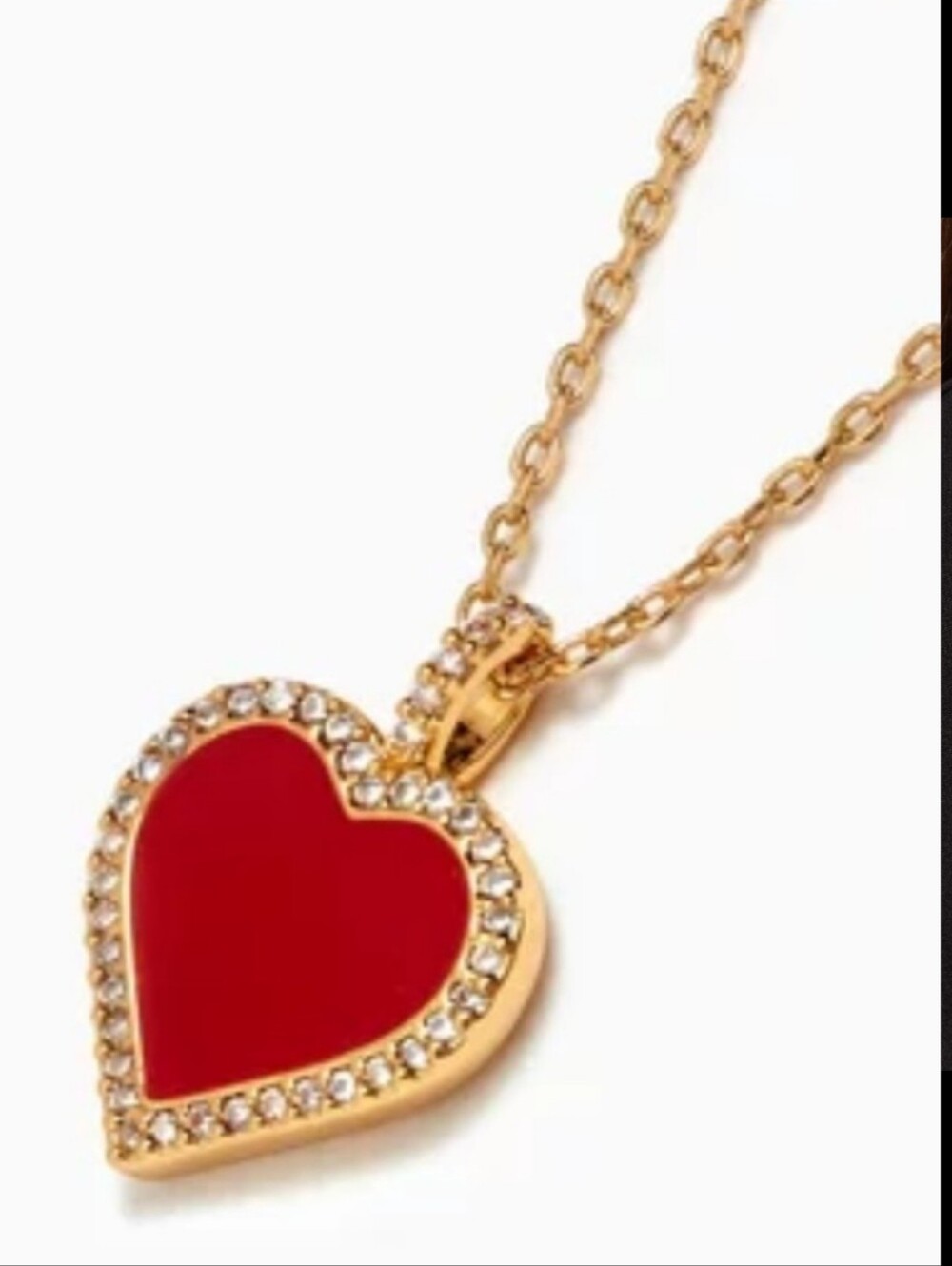 kate spade Gold-Tone Red Heart Pendant Necklace with Crystal Trim